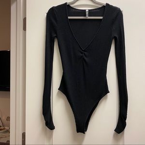 Free People Vneck Ribbed Long Sleeve Bodysuit